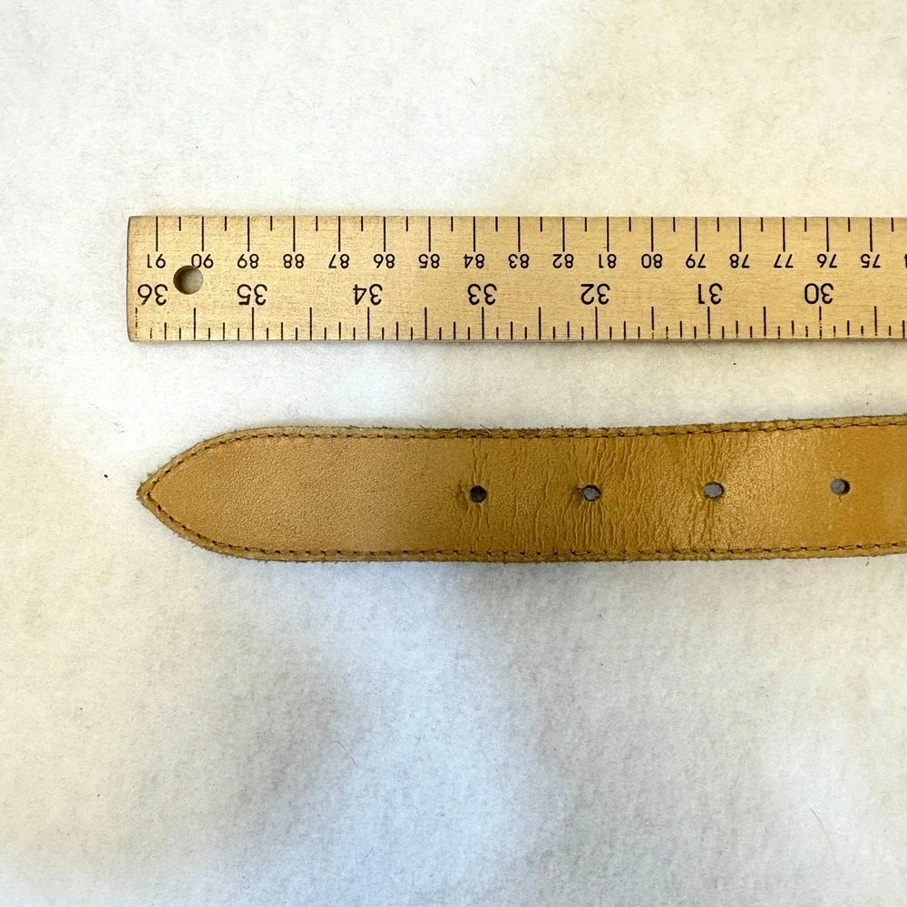 VTG The Limited Genuine Leather Tan‎ Belt Silver Ornate Western Buckle Boho M